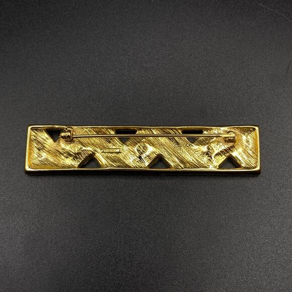 Vintage TRIFARI Art Deco Style Brooch Black Enamel Pave Crystals Rectangular Bar - Picture 2 of 4
